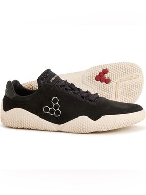Vivo Barefoot Motus Black Leather Suede Trainers with Cream Sole